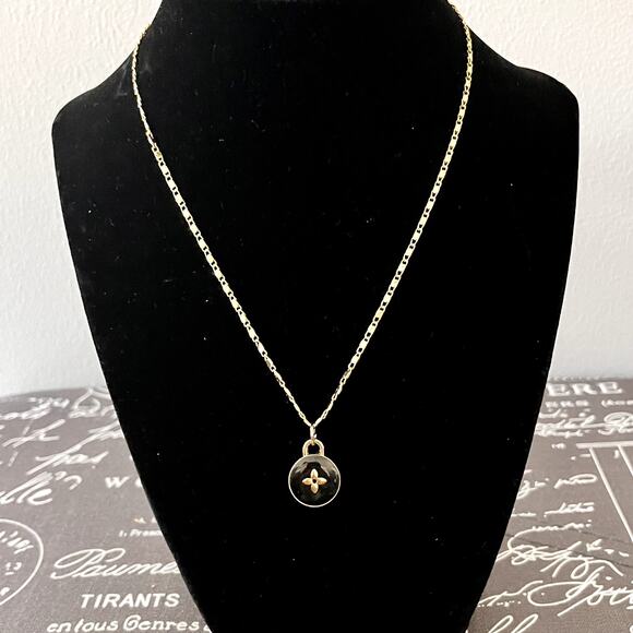 Louis Vuitton Black Flower Charm/ Zipper Pull on 16” GP Necklace Chain - Picture 2 of 3